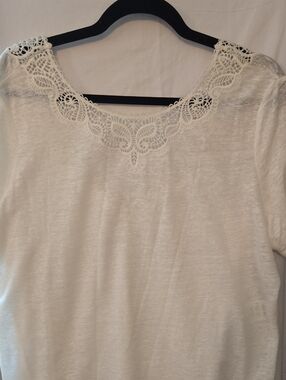 Sezane 100% Linen Lace-Trim White Women's Top